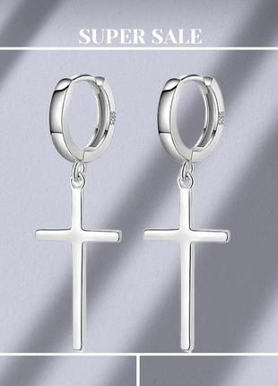 Серьги серёжки серебро  крест серебряные