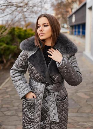 Стеганое зимнее пальто пв-267, серый5 фото