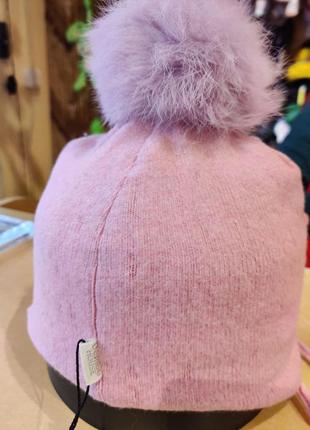 Зимова шапка для дівчинки набір шапки з хомутом розовая dembo house3 фото