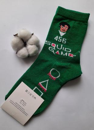 Носки женские высокие цветные crazy socks с принтом "игра в кальмара" премиум качество