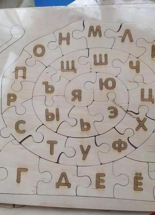Дерев'яні дитячі еко пазли алфавіт равлик російська мова