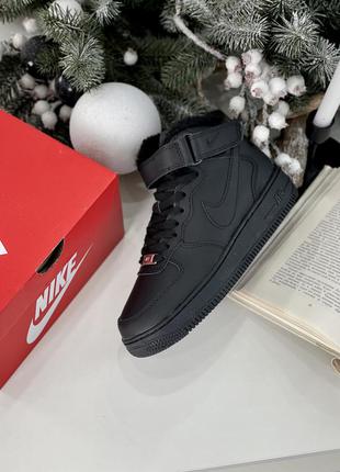 Nike air force, зимні чорні кросівки найк айр форс з хутром