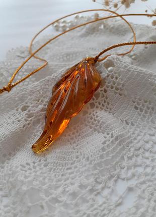 Кулон 🍂осінній лист🍂 лите скло скляний листочок підвіска медовий прозорий8 фото