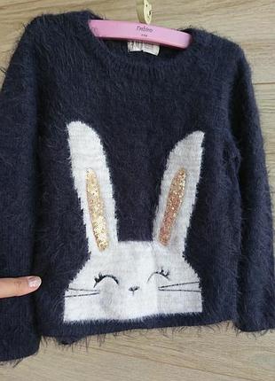 Свитерок травка с зайкой h&m 4-6 лет пушистый свитерок