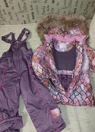 Комбинезон раздельный куртка штаны теплый набор для девочки зимний розовый сиреневый3 фото