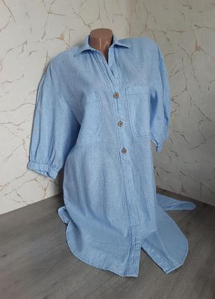 Платье- рубашка оверсайз zara в полоску голубая/белая