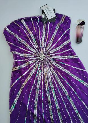 Нарядное фиолетовое вечернее платье с пайетками с открытыми плечами nly trend 36 (s)2 фото