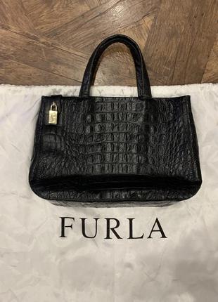 Сумка з ручками furla, шкіра під крокодила, розмір середній