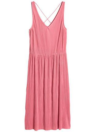 Розовое платье миди плиссе,плиссипованное платье миди h&m3 фото