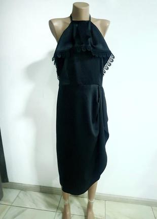 Платье черное атласное на бретельках lipsy4 фото
