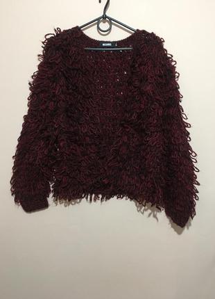 Кудлата кофта missguided catriona loop knit shrug cardigan кольору марсала9 фото