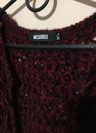 Кудлата кофта missguided catriona loop knit shrug cardigan кольору марсала8 фото