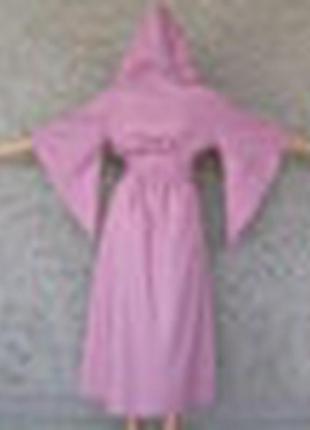 Довгий халат-кімоно з широким поясом і капюшоном з натурального льону, лляний довгий жіночий халат5 фото