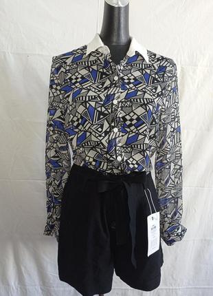Винтажная блуза с белым воротничком в геометрический принт винтаж