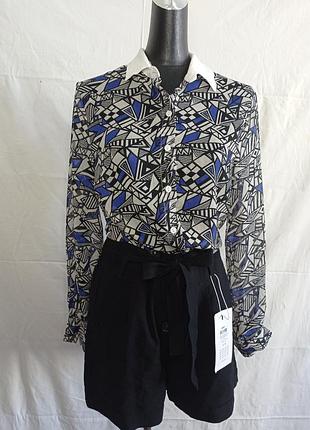 Винтажная блуза с белым воротничком в геометрический принт винтаж
