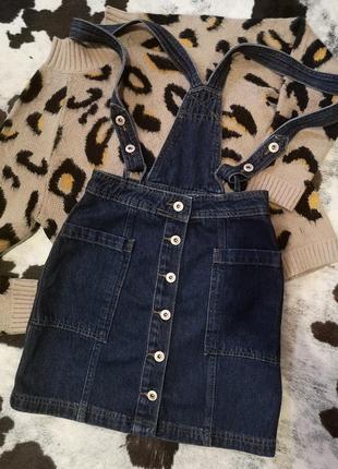 Стильна міні спідничка джинс на шлейках денім ромпер ole by koton xs/34