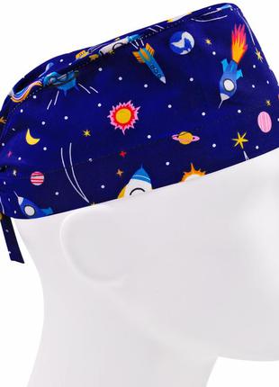Медицинская шапочка шапка мужская тканевая хлопковая многоразовая принт космос