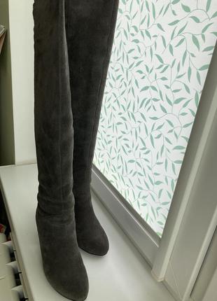 Женские сапоги высокие замшевые на каблуке  на меху10 фото