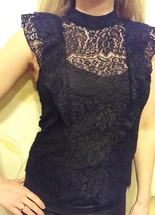 Шикарная гипюровая черная блузка h&m