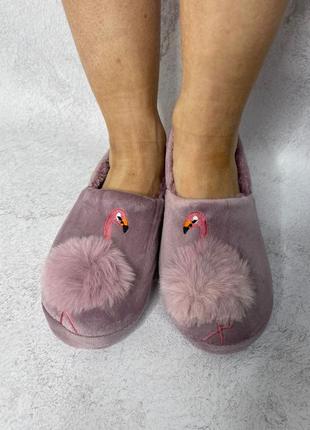 Тапочки зима чешки меховые фламинго с закрытой пяткой 2 цвета2 фото