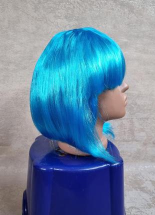 Парик каре голубой короткий парик с челкой светлый морская волна каре аниме карнавальный новый год маскарад3 фото