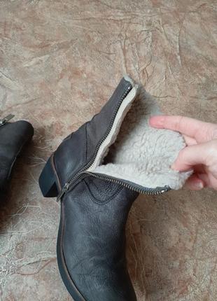 Ботинки сапожки сапоги зима кожа мех танкетка каблук низкий6 фото