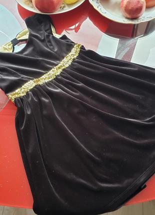 George нарядное бархатное платье девочке 7-8 л 122-128см с золотыми пайетками на поясе и золотой подкладкой2 фото