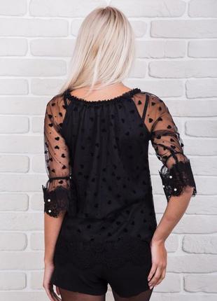Стильная женская блуза кофта топ сетка в сердечко черная р s-m2 фото
