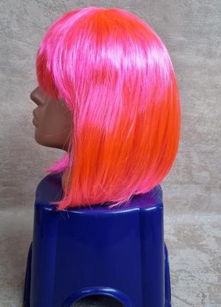 Парик каре розовый короткий парик с челкой яркий каре аниме карнавальный маскарад4 фото