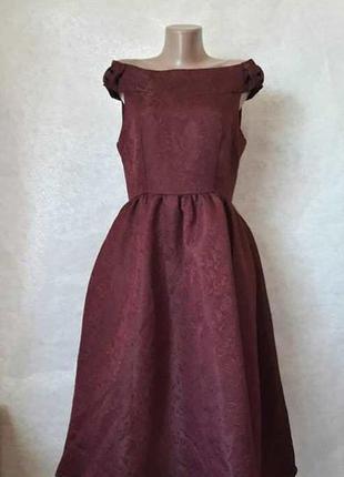 Нове шикарне ошатне плаття міді кольору марсала/бордо, тканина з перфорацією, розмір с-м