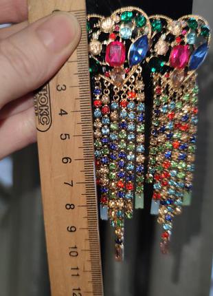 Длинные висячие шандельеры разноцветные серьги сережки камни стразы asos8 фото