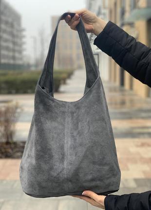 Замшевая темно-серая сумка-хобо monica, италия, цвета в ассортименте