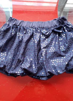 United colors of benetton нарядная детская синяя юбка с блестящими пайетками девочке 7-8 л 122-128см
