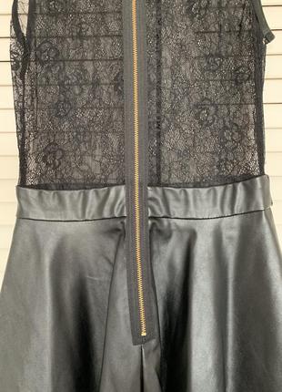 Черное кружевное, кожаное стильное платье, платье missguided, размер xs6 фото
