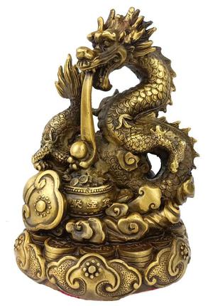 Статуэтка дракон с жемчужиной 14х10х10 см бронзовая (c3818)