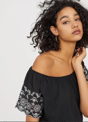 Топ блузон  из трикотажа с вышивкой h&m