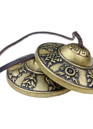 Караталы или тибетские колокольчики диаметр 6,5 см золотистые (c3828)3 фото