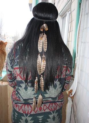 Повязка на волосы с перьями фазана хайратник в стиле хиппи, бохо