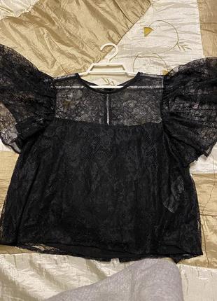 Блуза zara кружевная чёрная