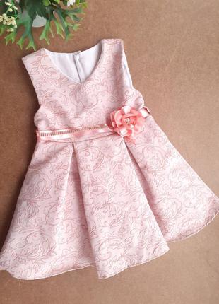 Нарядное блестящее персиковое платье 1-2 года, для торжества1 фото