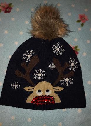 Шапочка в новогодний принт