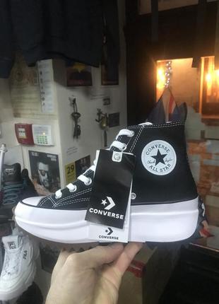 Кеди на високій підошві платформа converse all star high top black white 9
