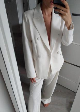 Двубортный белый пиджак zara3 фото