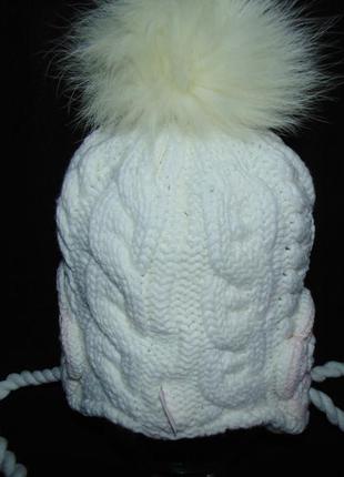 Зимний комплект на флисе шапка + шарфик с натуральными бубоном4 фото