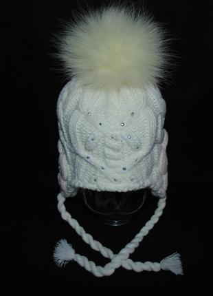 Зимний комплект на флисе шапка + шарфик с натуральными бубоном7 фото
