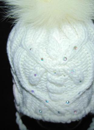 Зимний комплект на флисе шапка + шарфик с натуральными бубоном5 фото