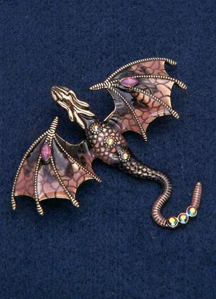 Брошь кулон дракон купить дракарис с камнями dragon brooch бронзовая эмаль с сиреневыми1 фото