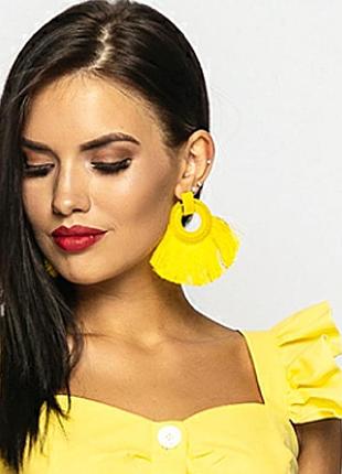 Серьги желтые серьги нити кисти