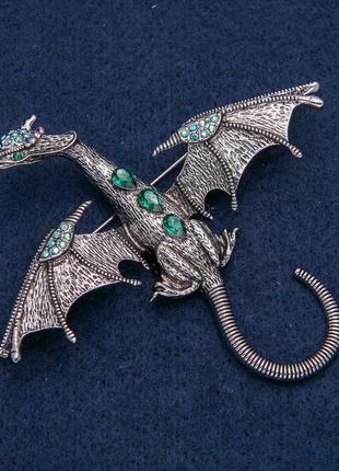 Брошка кулон дракон купити дракарис з зеленими каменями dragon brooch