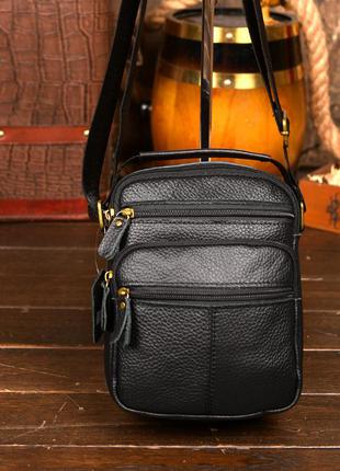Кожаная мужская сумка барсетка натуральная кожа портфель 22*17*8 черная через плечо2 фото